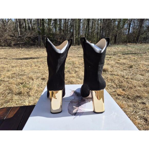 Jessica Simpson Shoes - Jessica Simpson Xovira Bootie Gold Heel Black Leather Boot Women's Sz 6.5 NEW